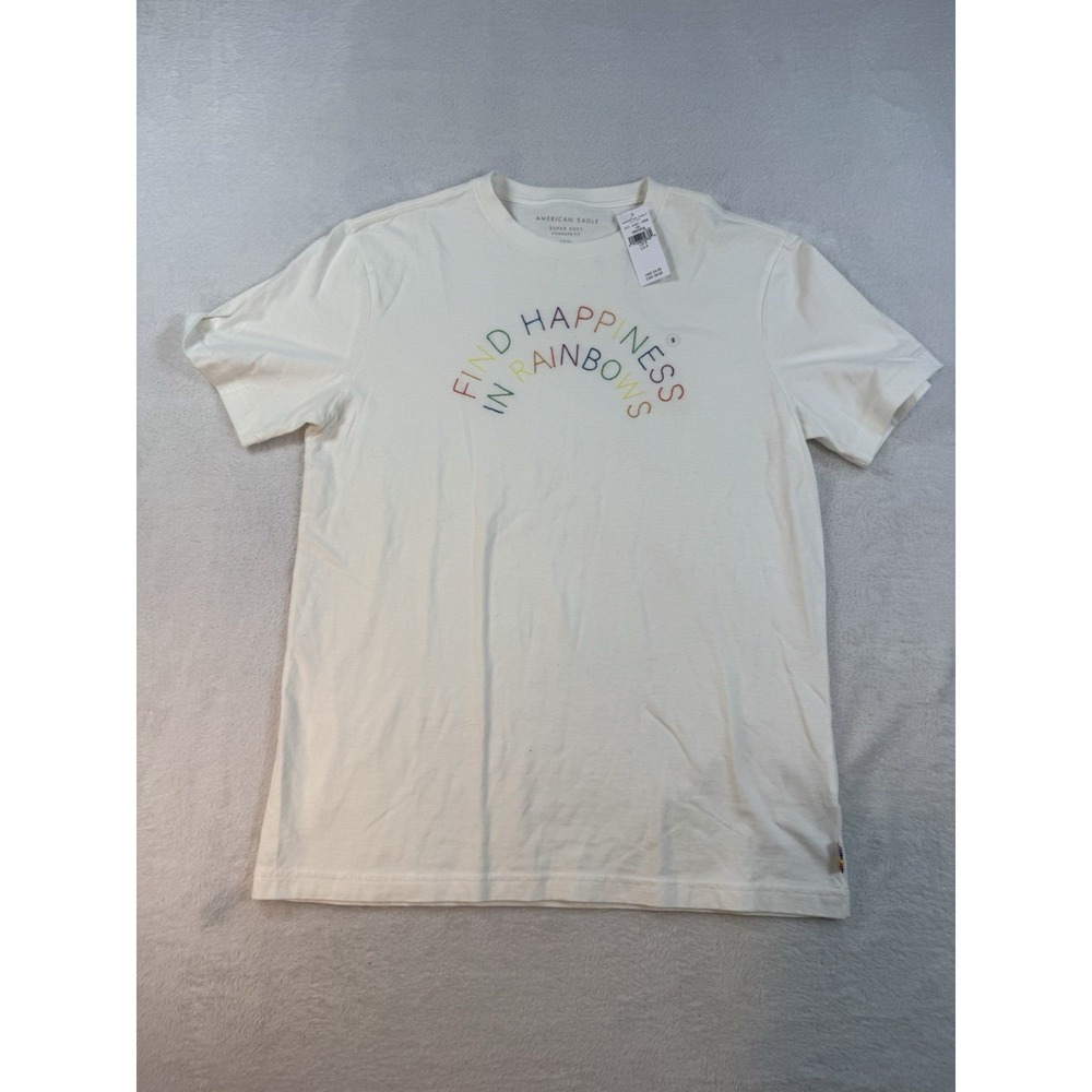 American Eagle Outfitters White Tshirt Rainbow LGBT New‎ Size S Happiness